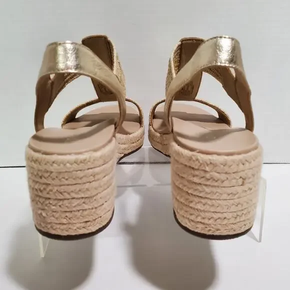 Vionic Calera Platform Sandals Womens 9 Gold Leather Espadrille Ankle Strap 2.5" - Picture 7 of 16